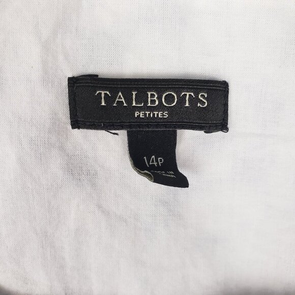 Talbots Applique Embroidered Eyelet Stripe Blue Floral Short Sleeve Top Size 14P - Picture 4 of 7